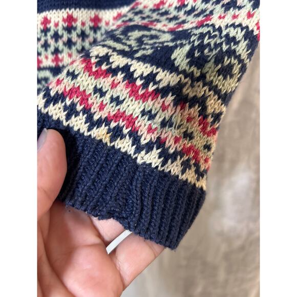 Vintage Cardigan Sweater Vest Medium Navy Blue Cream Pink Nordic Winter - Picture 6 of 8